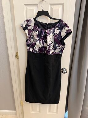 Ann Taylor Black Sheath Dress with Purple Floral Bodice